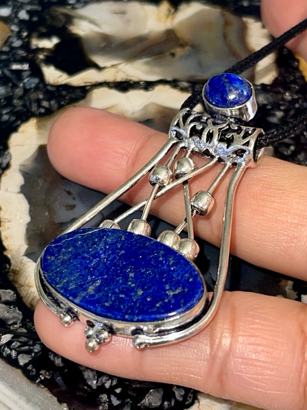 Deep Blue Lapis Lazuli with Subtle Metallic Flecks Pendant 2 1/4”